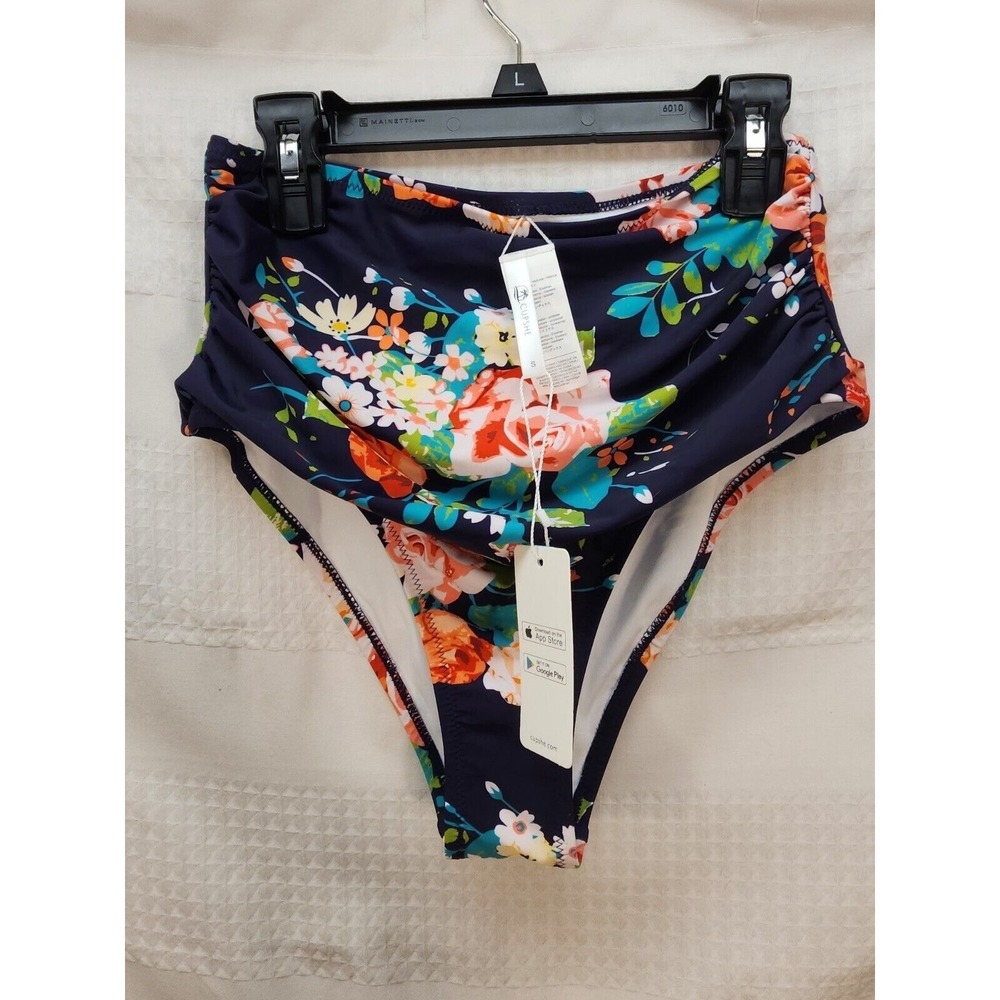 Cupshe Womens Size S High Waisted Floral Bikini Bottom Blue NWT